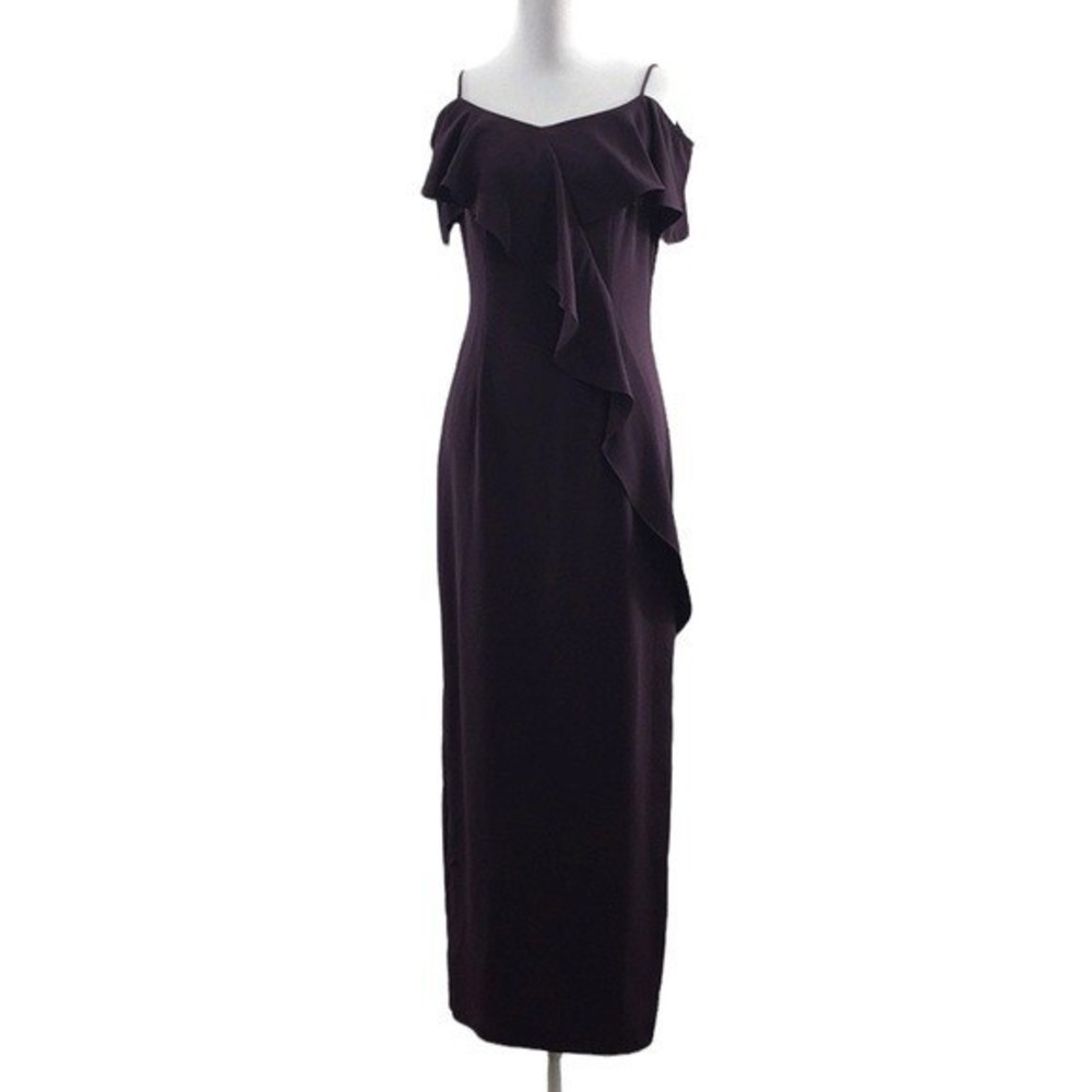 Adrianna Pappell Purple Ruffle Midi Dress Womens 4 Cold Shoulder